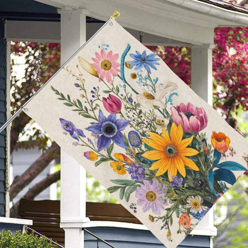 Drapeau de bienvenue bouquet botanique, 35 x 24 pouces, pour décoration saisonnière / décoration intérieure