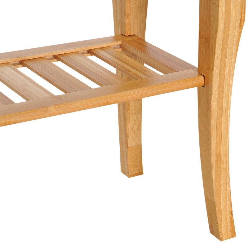 Long Bamboo Shower Bench Seat, 20" Wooden Spa Shower Stool With Underneath Storage Shelf Shoe Organizer