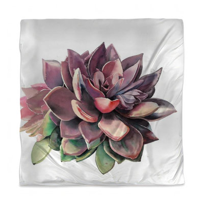 Purple Floral Queen Duvet Cover - Succulent Design, White Back
