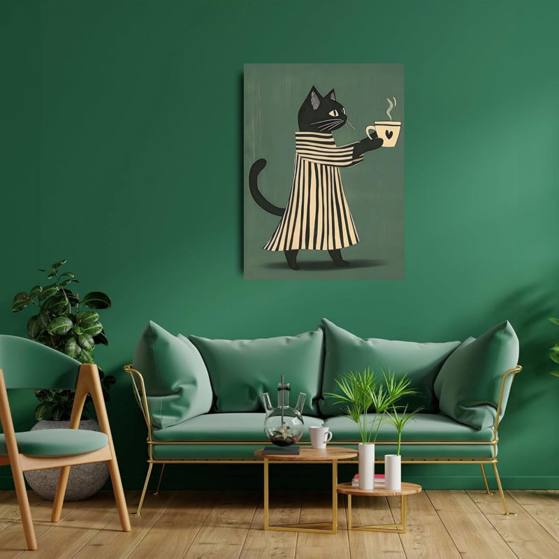Art mural sur toile 24 "x 32" Black Cat Coffee