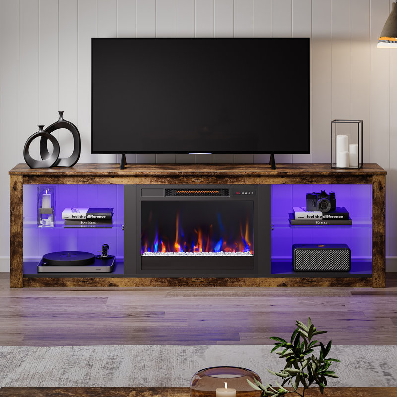 70" Fireplace TV Stand With Remote Control 23" Electric Fireplace Heater,  LED Lighting, Timer, Over Heat Protection