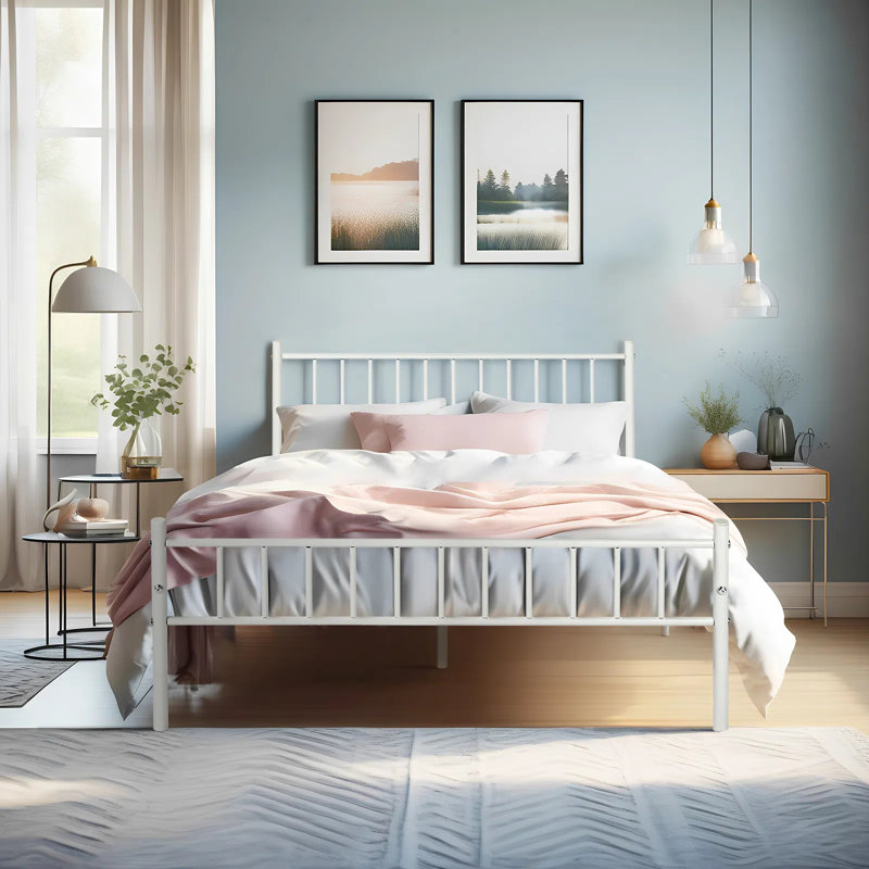 Antolina Metal Bed, Small Double (4'), White