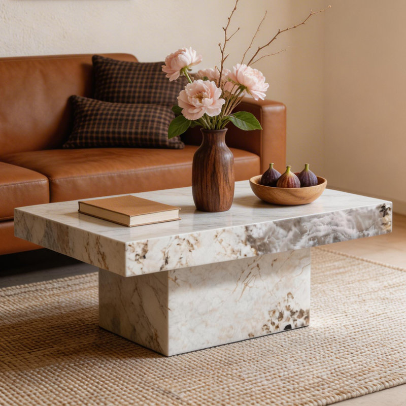 Table basse moderne avec un design texturé élégant, Beige