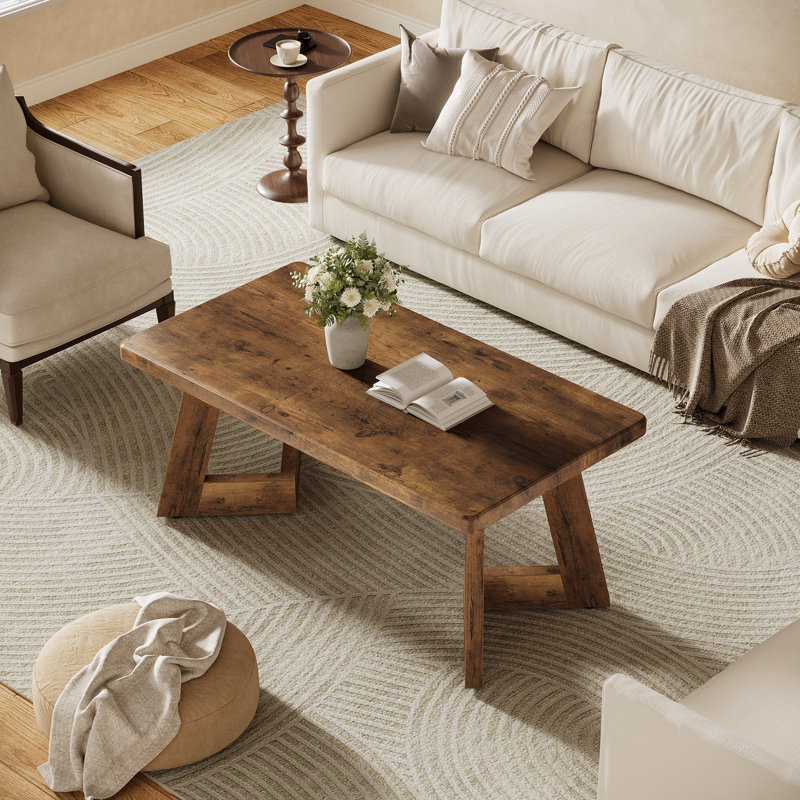      47-Inch Wood Rectangular Coffee Table Cocktail Table