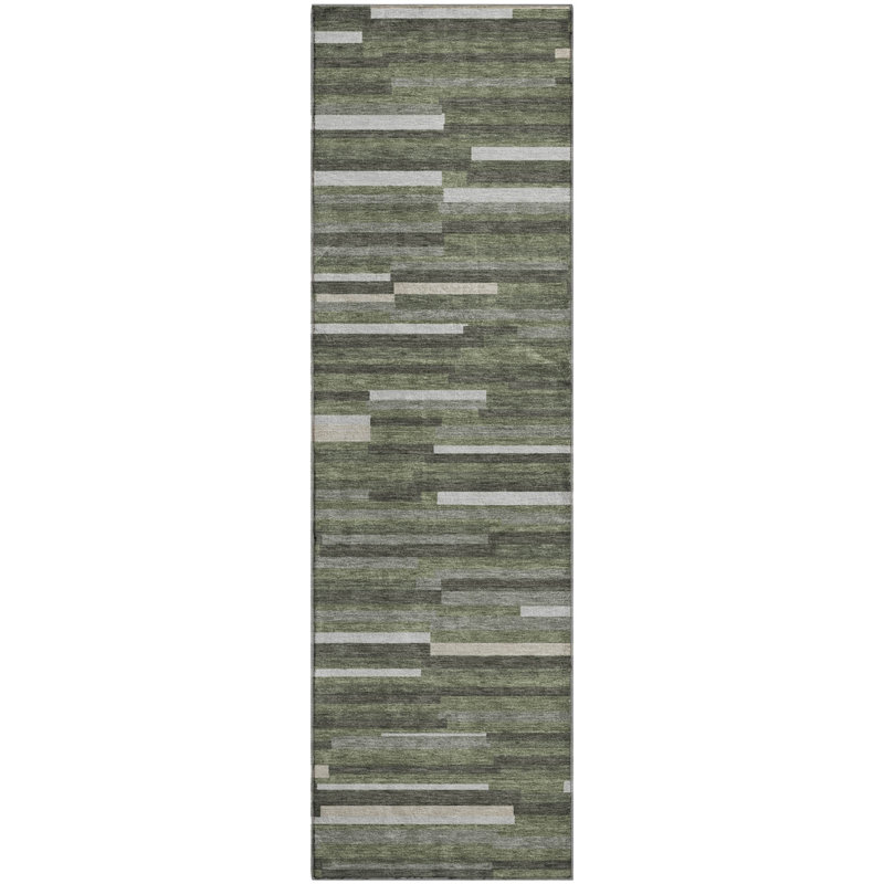 Premium Machine Washable Prisco Olive Rug, Runner 2'3" x 7'6"