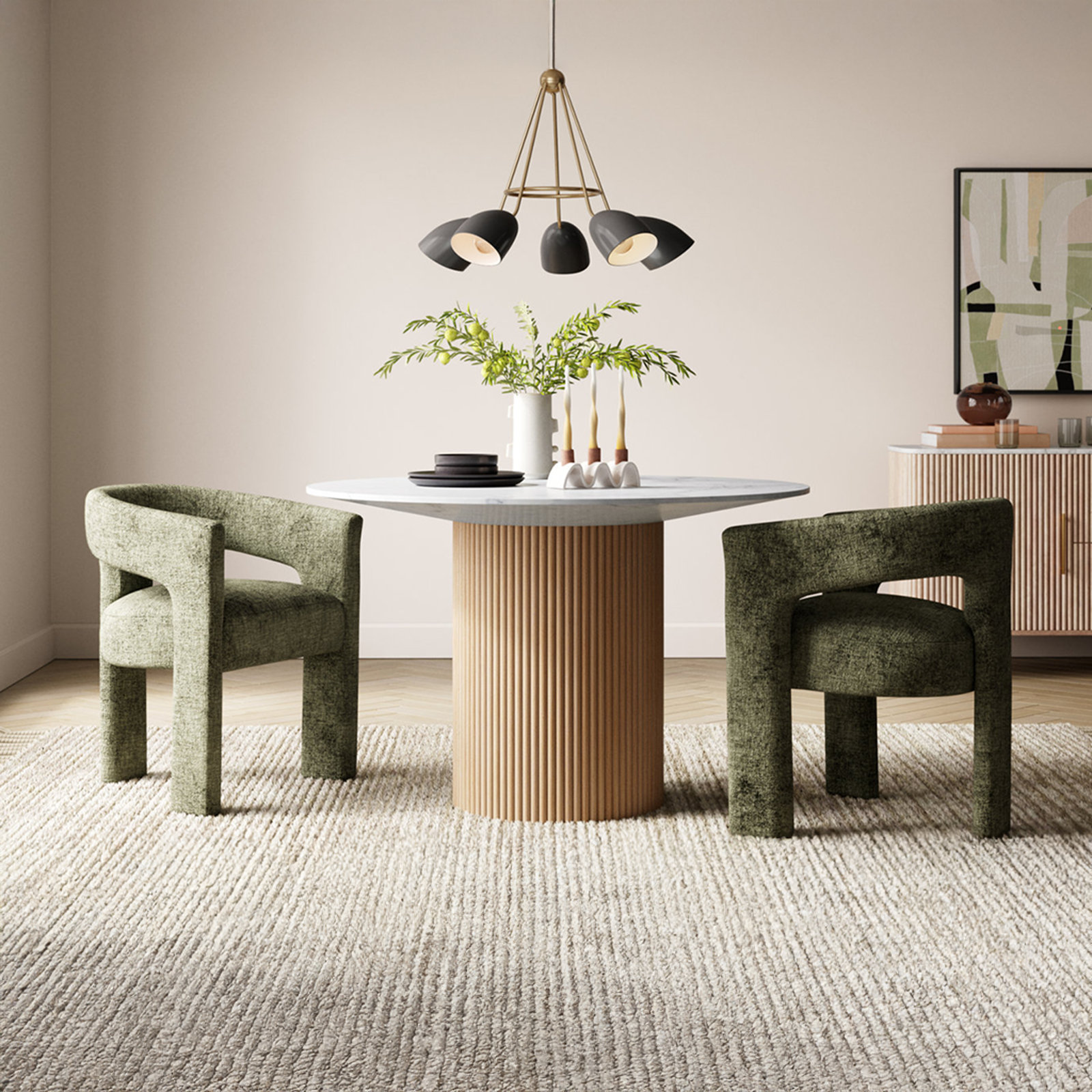 Darlington Chenille Upholstered Dining Arm Chair, Gwen Forest Microsuede