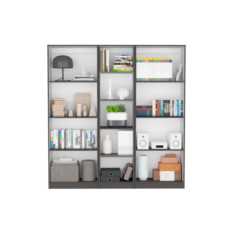 Bibliothèque standard H 71,1 "x l 67" Britnai, Blanc / Gris