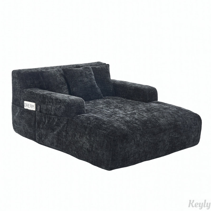 Canapé-lit en chenille avec trois coussins, Chenille noir