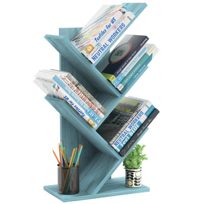 Étagère à livres à 5 niveaux, petite bibliothèque de bureau avec rangement, bibliothèque en bois, étagères de bureau, bibliothèques de rangement au sol pour le salon, la chambre à coucher, le bureau