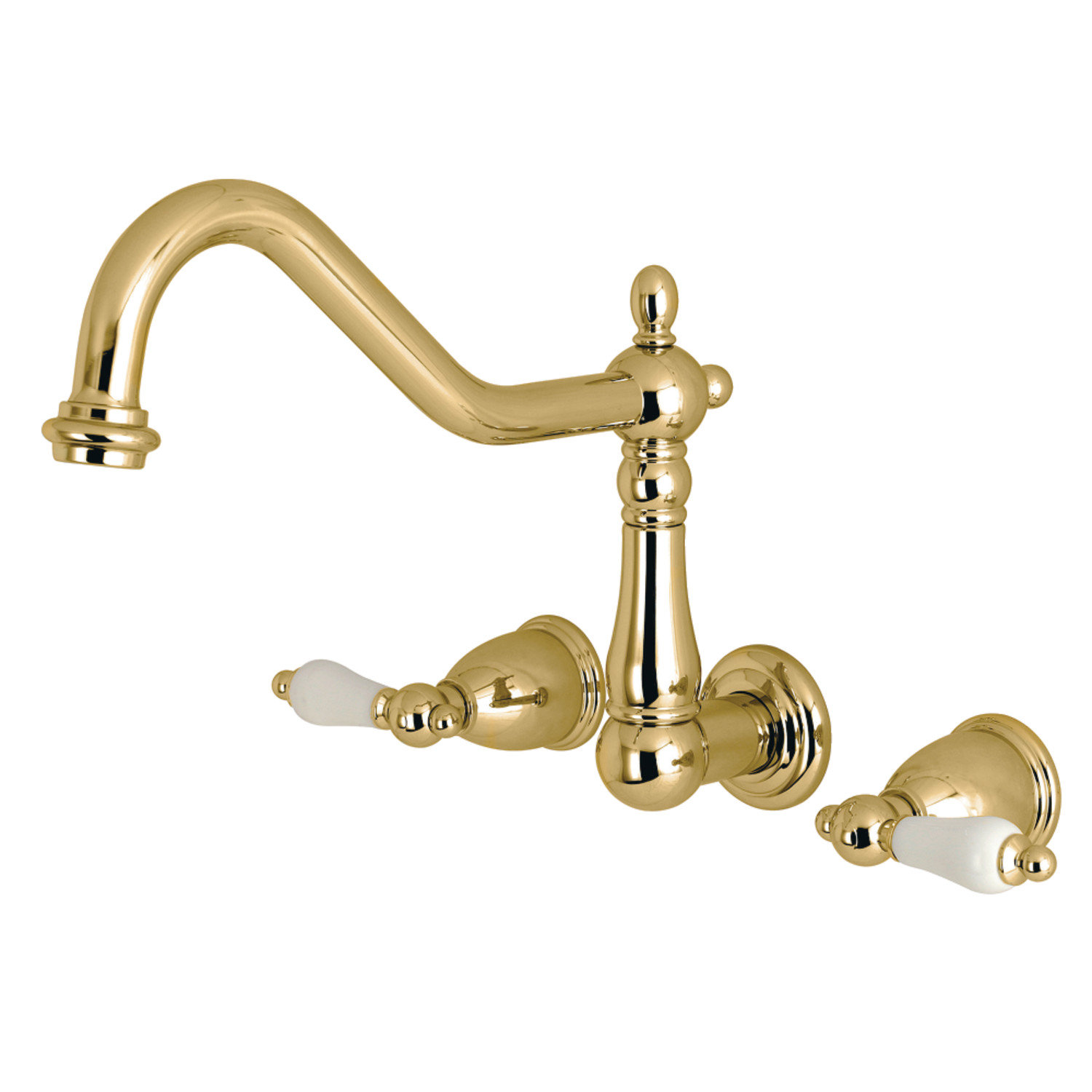 Kingston Brass Heritage Two-Handle 3-Hole Wall Mount Roman Tub Faucet, Polished Brass