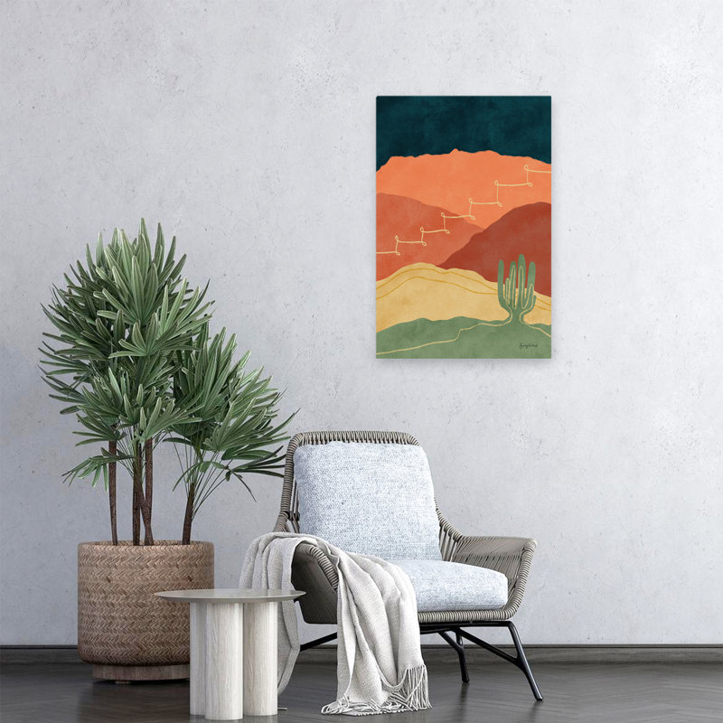 Mountainous II - Art abstrait bleu cactus brun, H 24 po x l 16 po