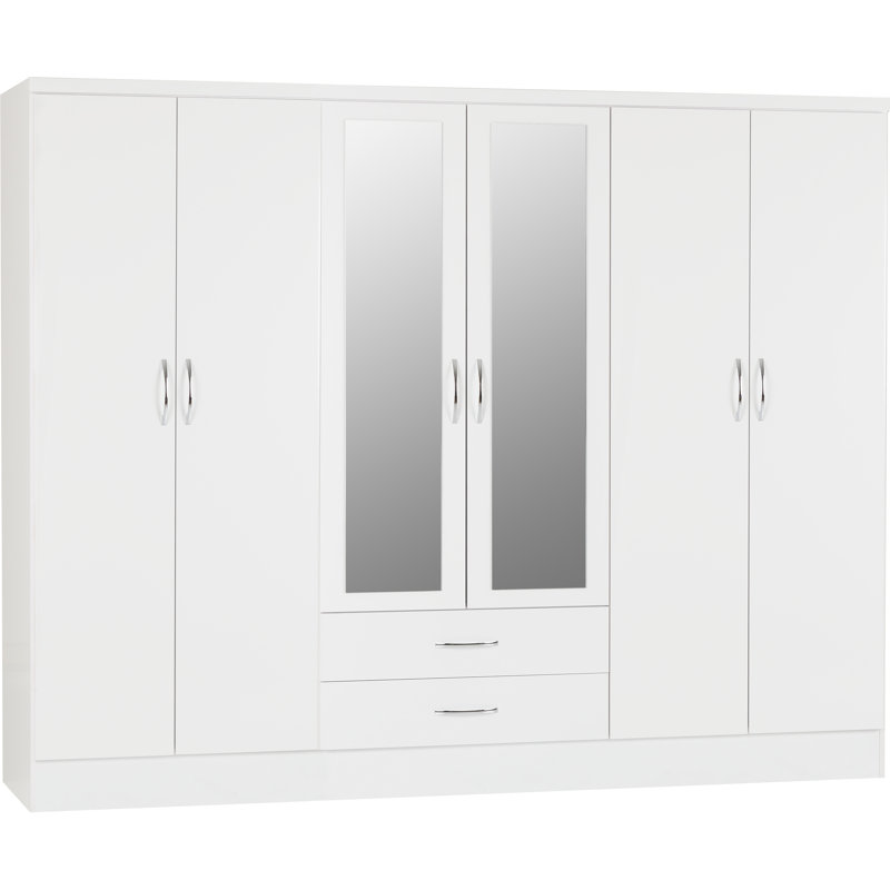 Cascio 6 Door Wardrobe, White Gloss