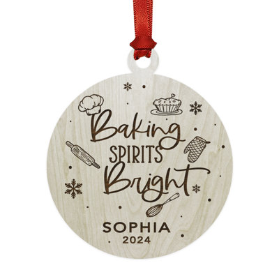 Ornement de cuisson personnalisé en bois gravé au laser, spiritueux de cuisson, décoration d'arbre de Noël lumineux, cadeau pour boulanger, maman ou grand-mère