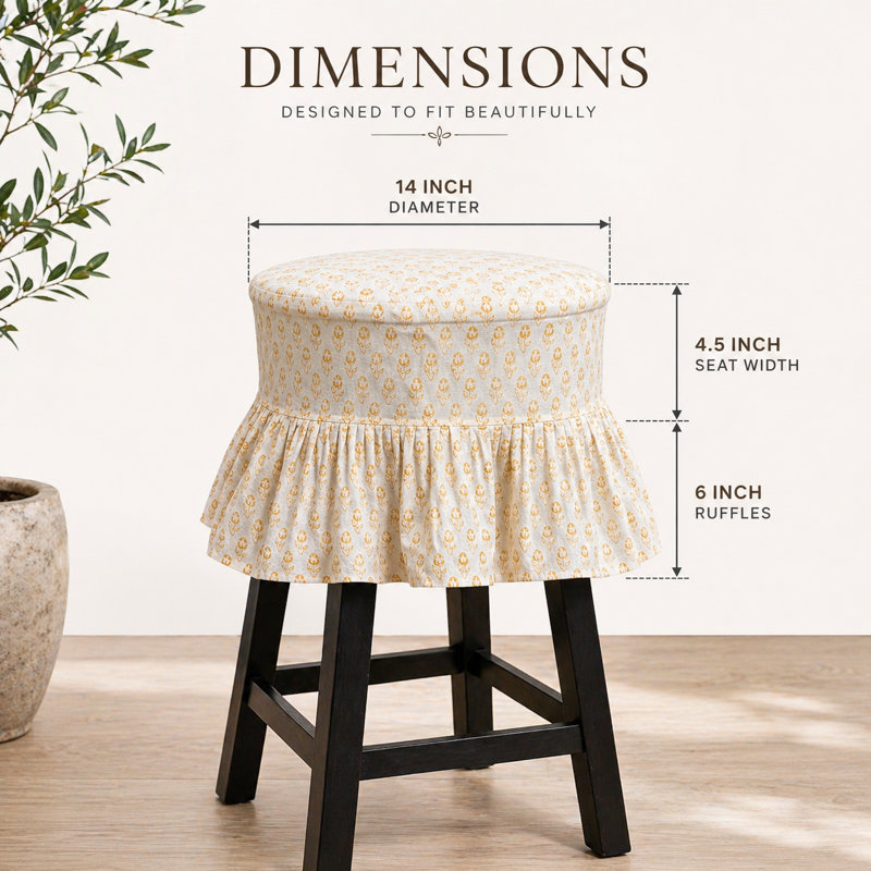 Housse de tabouret de bar en lin imprimé à la main avec un motif floral