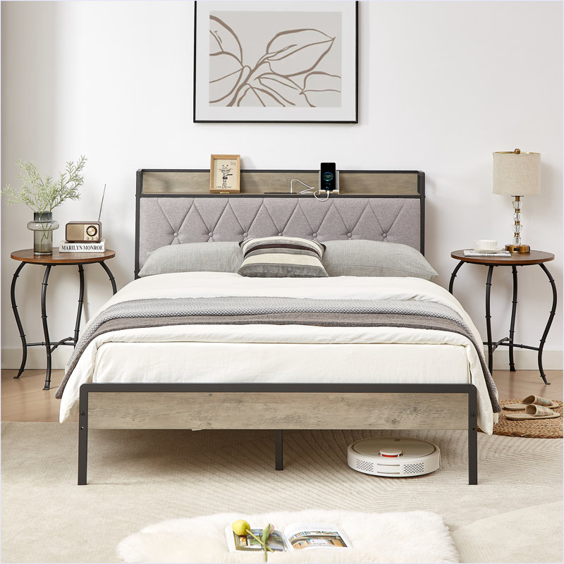 Base de lit avec station de charge, Gris, Double