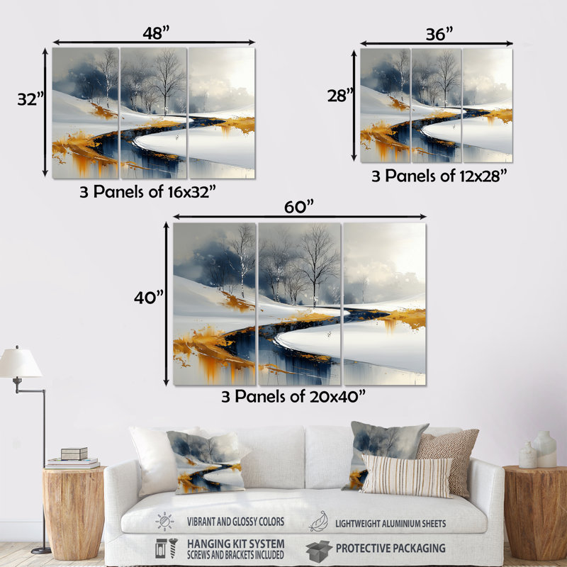 «Gold Frosted Morning I», ensemble d'art mural de Noël, Métal métal, H 32 po x l 48 po x P 1 po