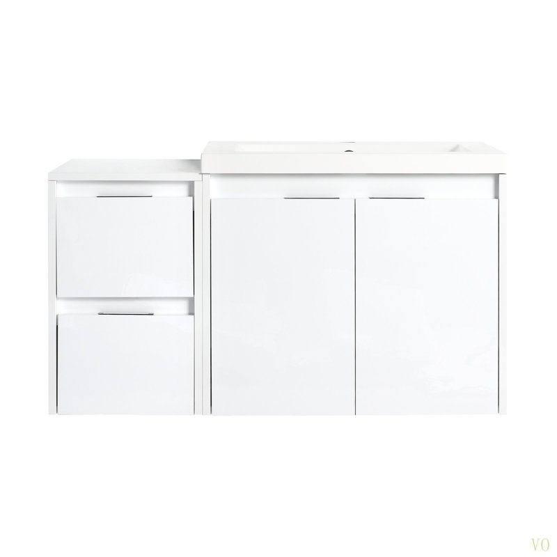 Meuble-lavabo de 36 po avec lavabo en résine, 2 portes à fermeture douce et 1 armoire latérale, conception à fixation flottante, contreplaqué (emballage KD)