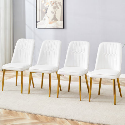 4 chaises de salle à manger modernes, un dossier en cuir de polyuréthane élégant et des pieds en métal doré procurent une expérience de maison confortable à la cuisine, à la chambre à coucher et au bureau. W1151P183298