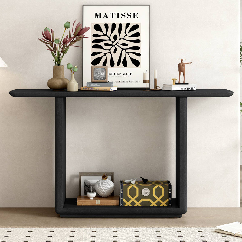 Elegant Minimalist Console Table with Curved Corners, Wood Veneer,U-Base Design for Easy Placement ,Perfect for Displaying Your Treasures,Simple Assembly