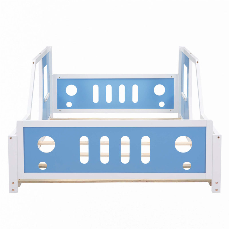 Lit plateforme classique en forme de voiture, Bleu, Double