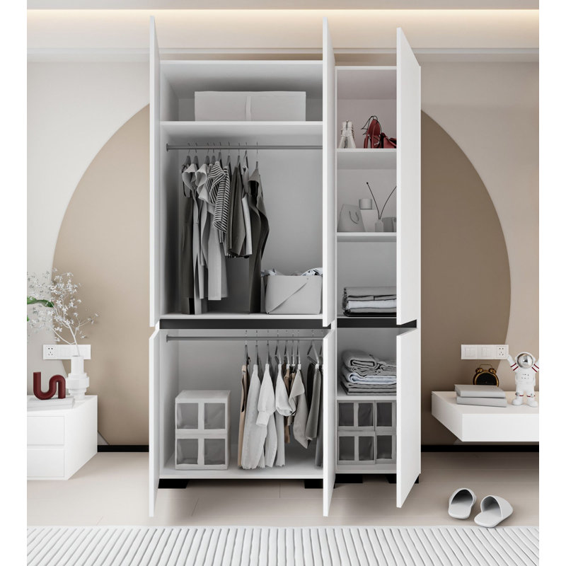 Armoire moderne avec tablettes, blanc et anthracite, 53,1 po x 82,7 po x 20,5 po | Panneau de particules 100% mélaminé, pieds en plastique | Solution de rangement murale, durable et élégante pour la maison et le bureau