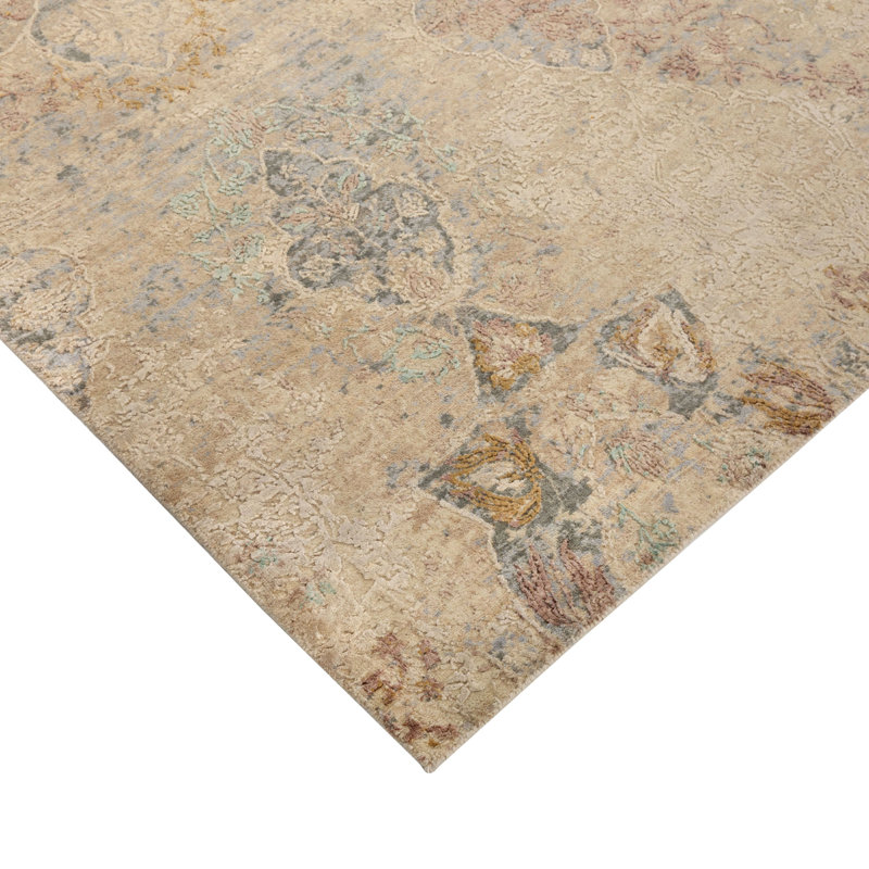 Multicolored Contemporary Silk Wool Blend Rug, Rectangle 6' x 9'