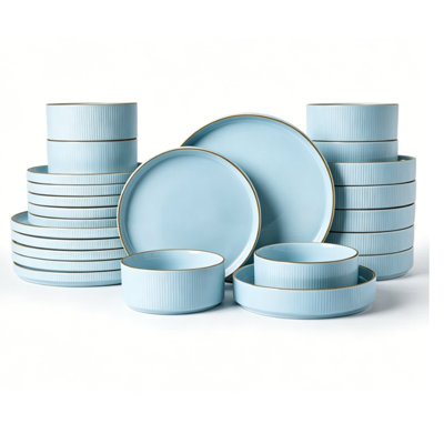 Azal Stoneware Dinnerware Sets, 24 Piece Dish Set
