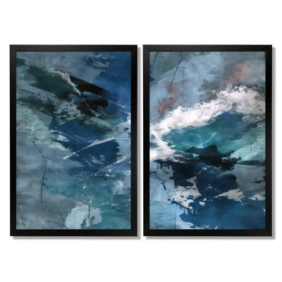 «Blue Sturdy Guardians Accents With White», art abstrait sur toile, impression sur toile bleue abstraite, 2 pièces