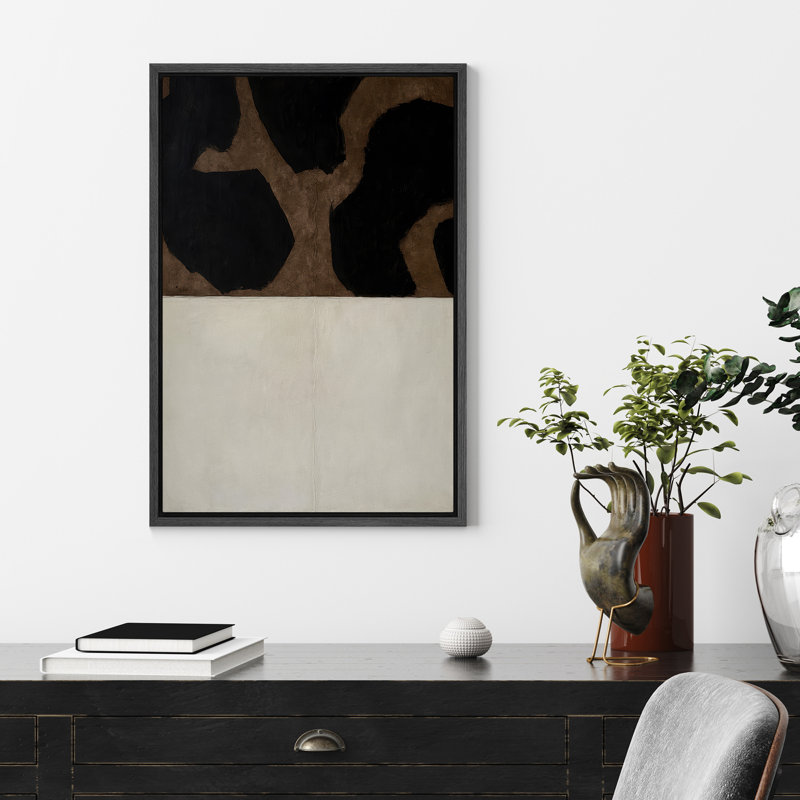 Art mural encadré, impression abstraite en noir et blanc pour le décor du salon, Noir, H 24 po x l 16 po, Cadre flottant