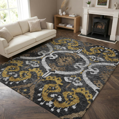 Tapis Villers AMF2614 Ikat de qualité supérieure, lavable à la machine
