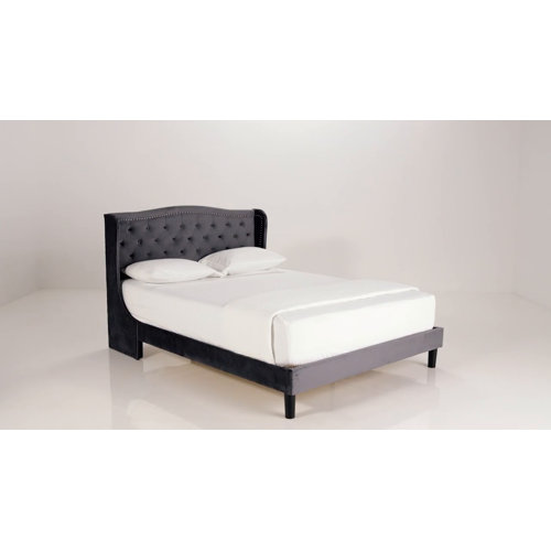 Gray Velvet Tufted Upholstered Full Size Platform Bed Frame with