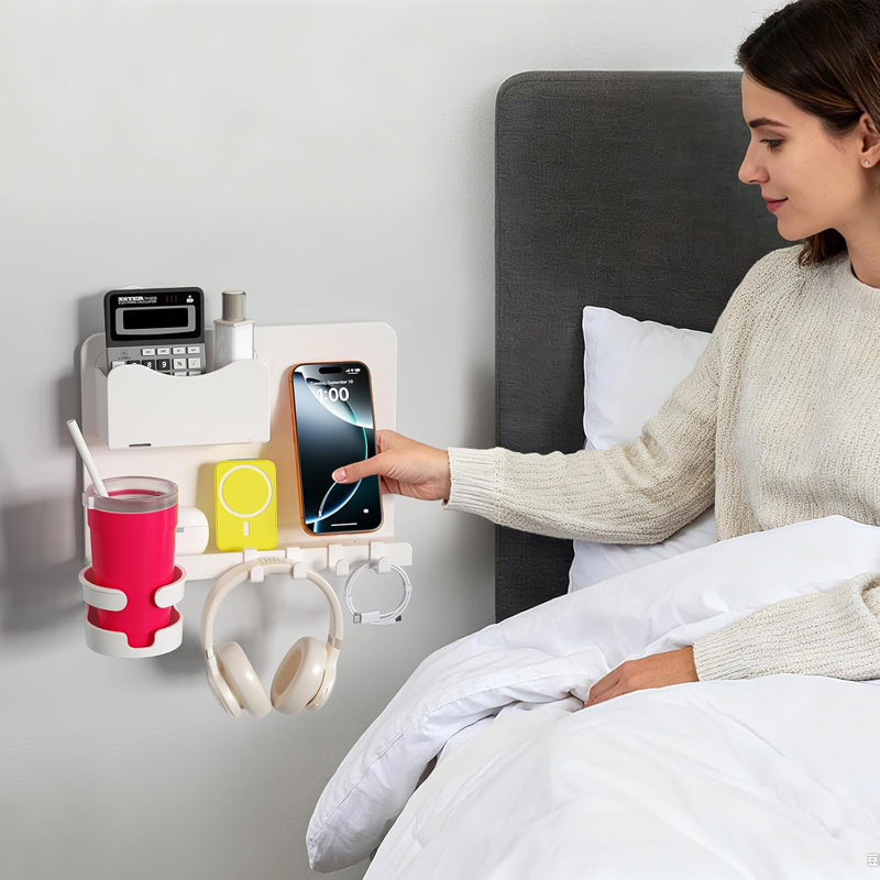 White Floating Bedside Storage Shelf