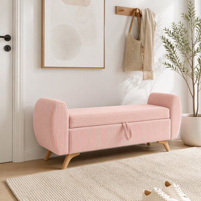 Banc rembourré en velours côtelé avec rangement 57 po