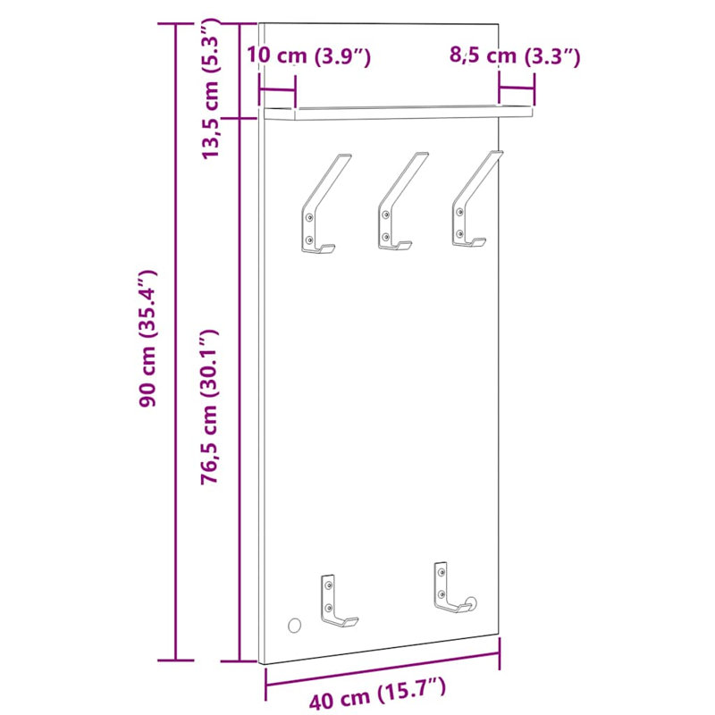 Wall-Mounted Coat Rack 90 X 40 X 10 Cm Engineered Wood, White