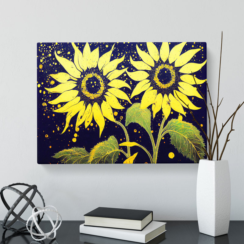 Sunflower Splashed Abstract - Wrapped Canvas, 35cm H x 50cm W x 3cm D