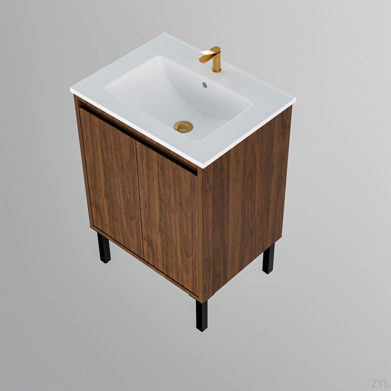 Meuble-lavabo de salle de bain sans lavabo, Brun, 24"