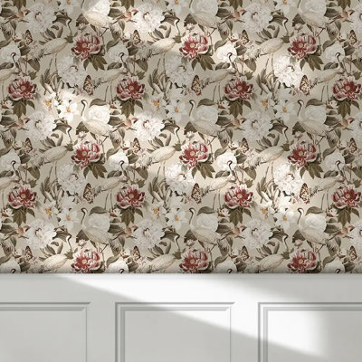 Vintage Crane Garden Wallpaper Peel And Stick Roll Premium