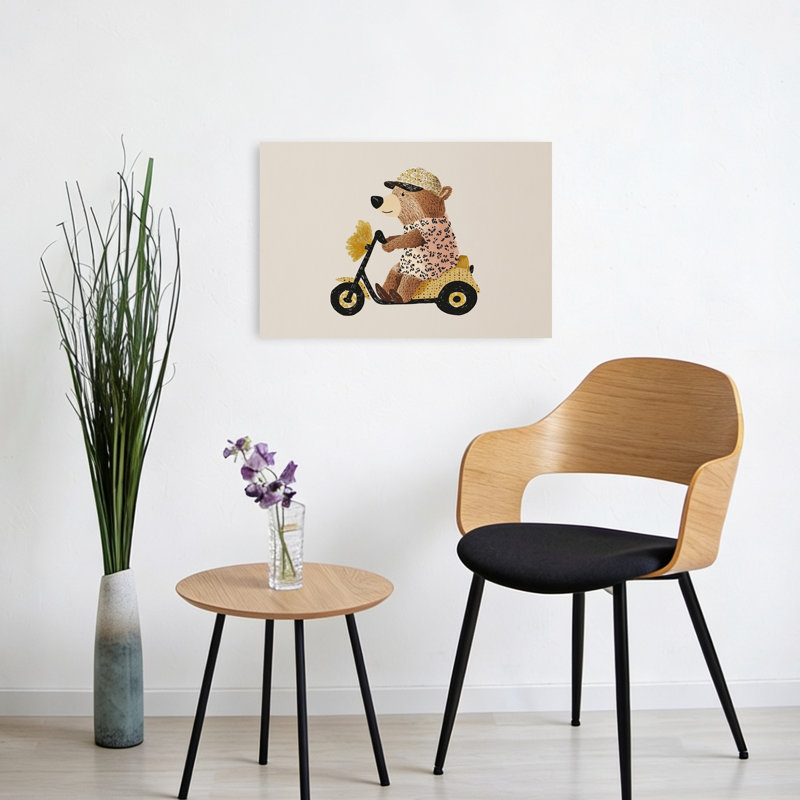 Playful Bear On Scooter Contemporary Wall Art Print by Mathieu - Wrapped Canvas Print, 40.64cm H x 60.96cm W