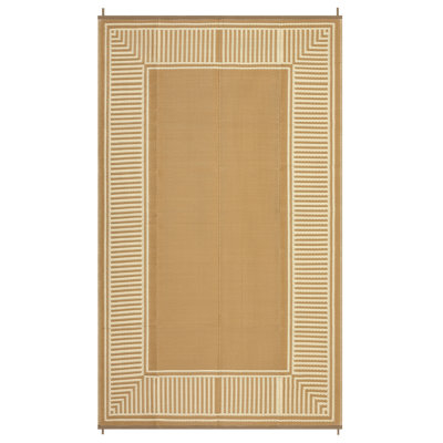 Waterproof Reversible Outdoor Area Rug 10x14ft - Brown Coffee Plastic Straw Mat - UV Resistant, Easy Clean - Modern Striped Design - For Patio, Camping, RV, Garden, Deck