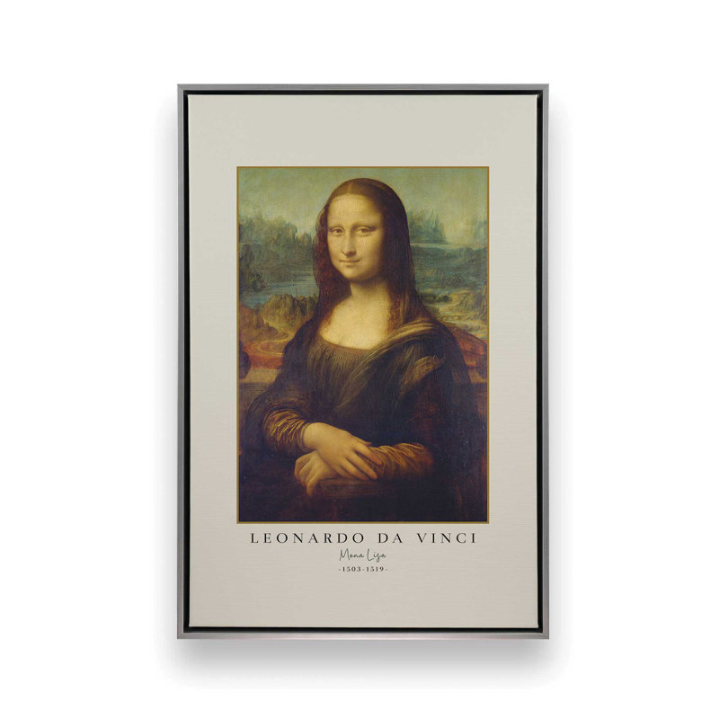 «Mona Lisa» par Leonardo Da Vinci, H 48,75 po x l 32,75 po, Cadre flottant en chrome poli