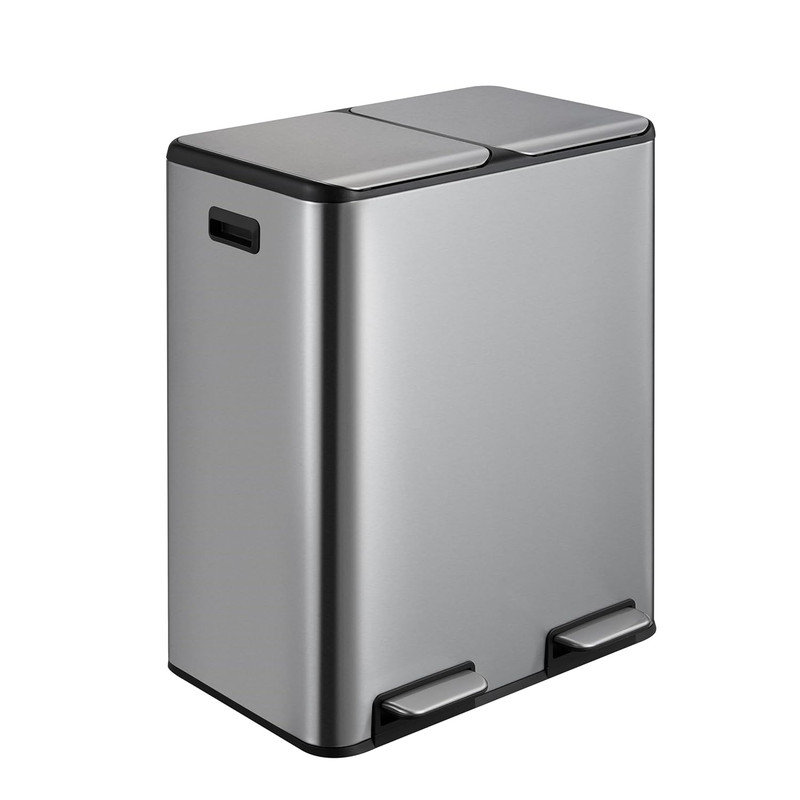 Poubelle de recyclage 60L à deux compartiments, poubelle de cuisine 16 gal avec couvercle à fermeture douce et 2 seaux