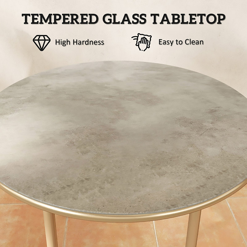 Round Tempered Glass Steel Outdoor Coffee Table - 60 cm W 60 cm D