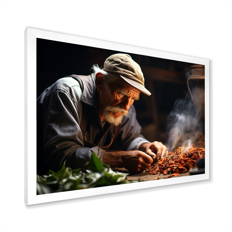 Expression artisanale de cigares à Cuba, H 16 po x l 32 po x P 1 po, Cadre simple blanc