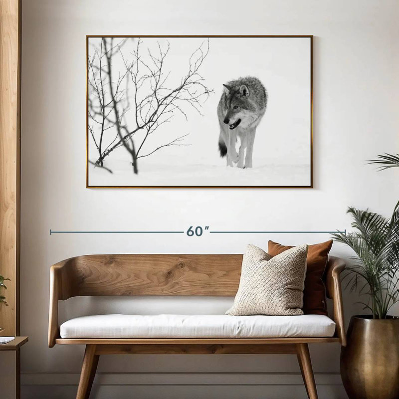 Chasse au loup d'hiver, 46 po x 31 po, Cadre flottant doré