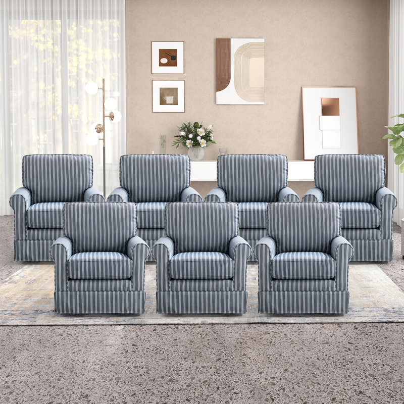 33'' Wide Modern Linen Striped Swivel Upholstered Arm Accent Chair (Set of 7), Blue, 7