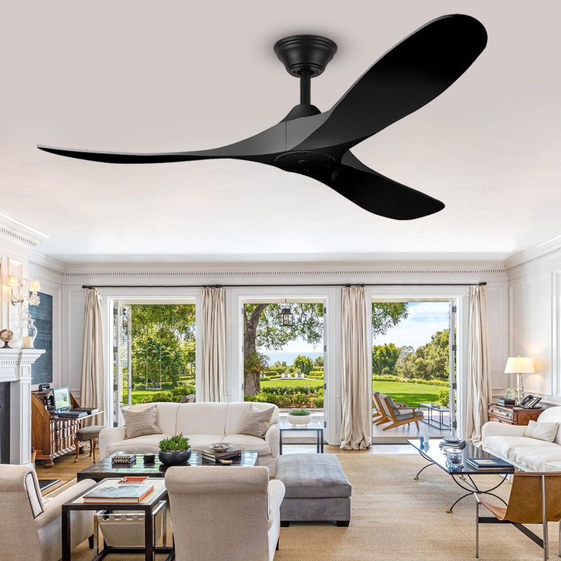 Ventilateur de plafond réversible à moteur à courant continu avec pales en bois massif de qualité supérieure et contrôle intelligent basé sur l'application, convenant aux chambres à coucher, aux salons et aux patios couverts