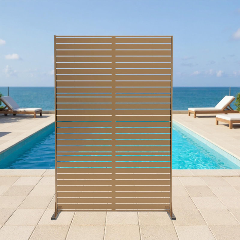 Paravent pour balcon 3 panneaux 72 po x 47 po, clôture autoportante en acier galvanisé antirouille pour terrasse de jardin, résistant aux rayons UV, brun