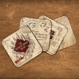 Harry Potter Hogwarts the Marauder's Map 4 Piece Coaster Set