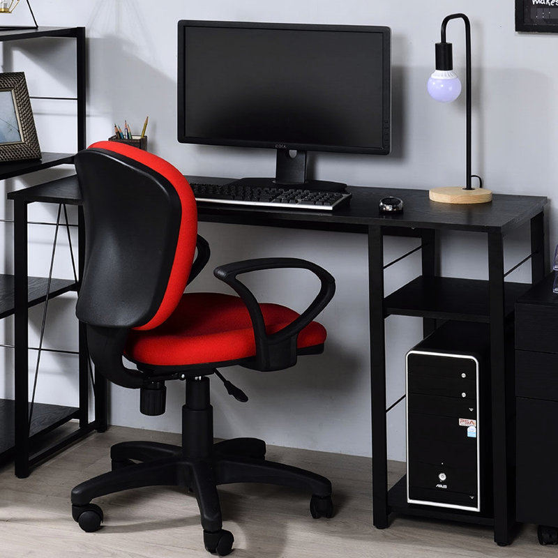 Bureau rectangulaire, tablette à 2 niveaux, structure en métal noir, hauteur 71 cm, profondeur de l'étagère 23 cm, base ouverte, hauteur du plateau 20 cm