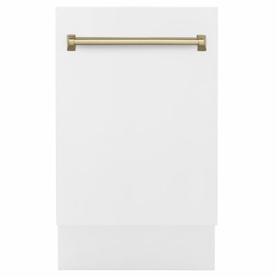 ZLINE Autograph 18 in. Tallac Dishwasher Auto Door Open, 51dBa, White Matte Panel, Bronze Handle